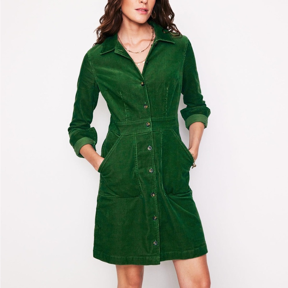 Boden Eden Green Corduroy Dress Flora Cord Shirt Dress sz 8